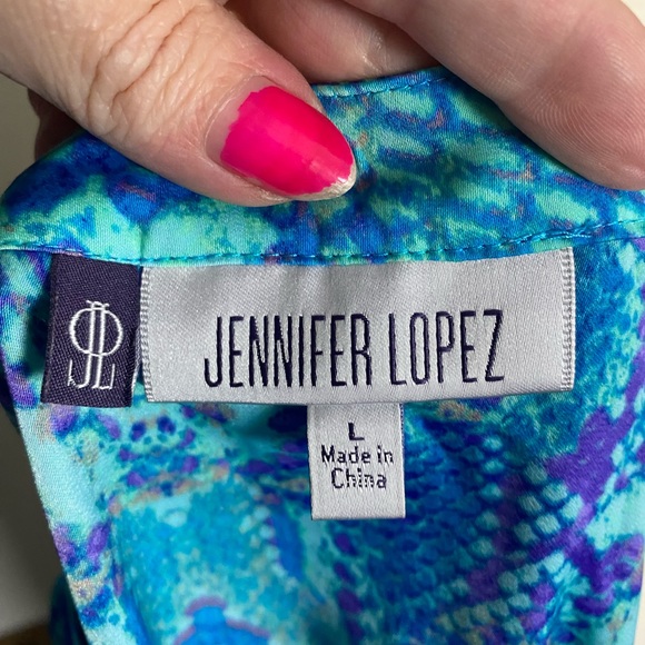 Jennifer Lopez purple blue boho snake print dolman sleeve hi low top size large - Picture 10 of 13
